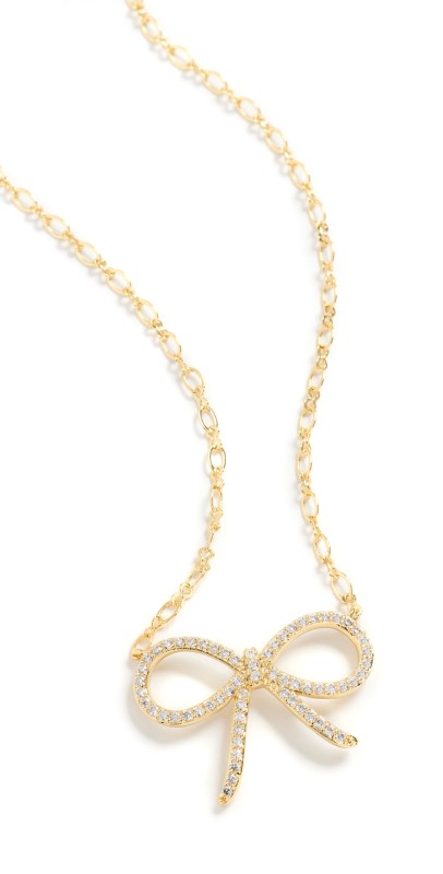 By Adina Eden Thin Pave Bow Necklace Gold
