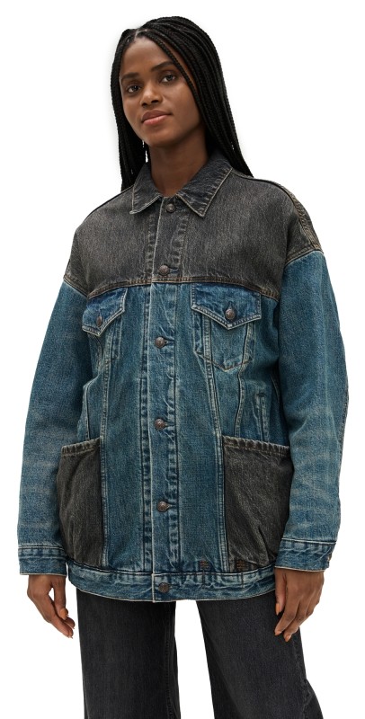 R13 Lacey Trucker Jacket Dawson Indigo Color Block