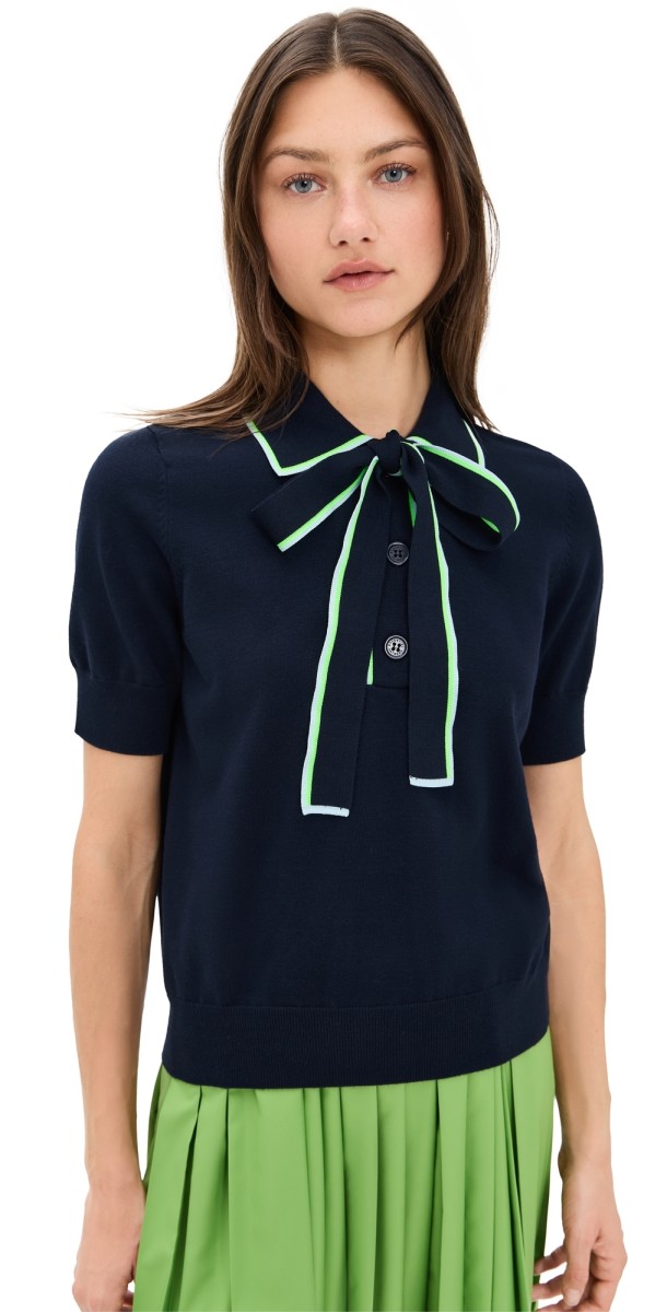 ESSENTIEL ANTWERP Hight Polo with A Bow Dark Sapphire