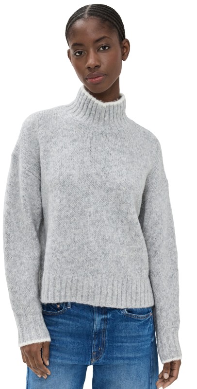 Madewell Fluffy Wool Balham Hi Low Turtle Heather Grey/Ivory Tipping
