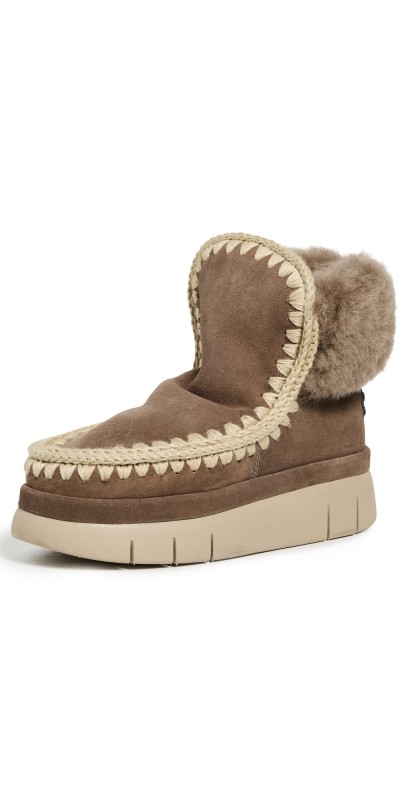 MOU Bounce Furry Collar Boots Elephant Grey