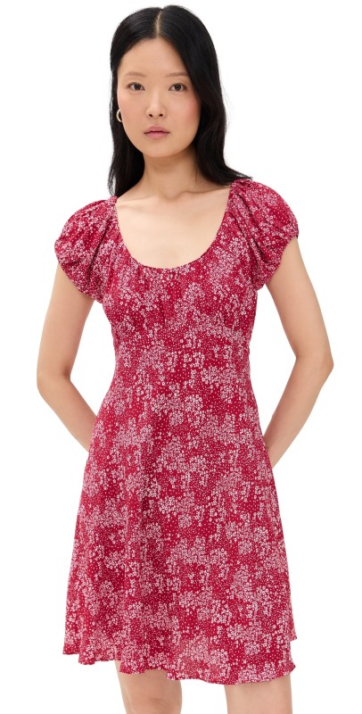Madewell Textured Crepe Scoop Neck Mini Dress Harper Floral Red White