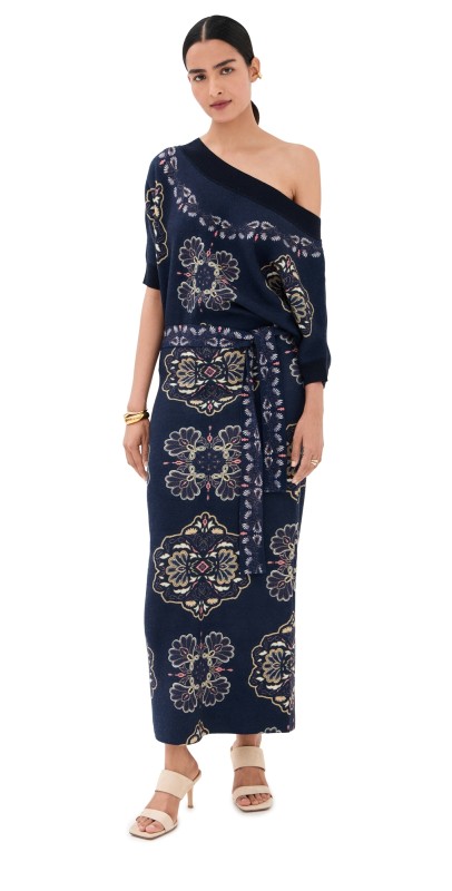 Figue Kristi Sweater Dress Kaleidoscope Medallion Navy
