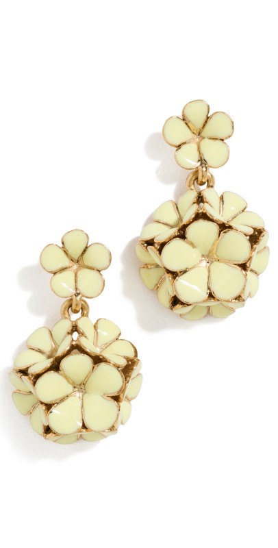 Oscar de la Renta Enamel Floral Pompom Earrings Yellow