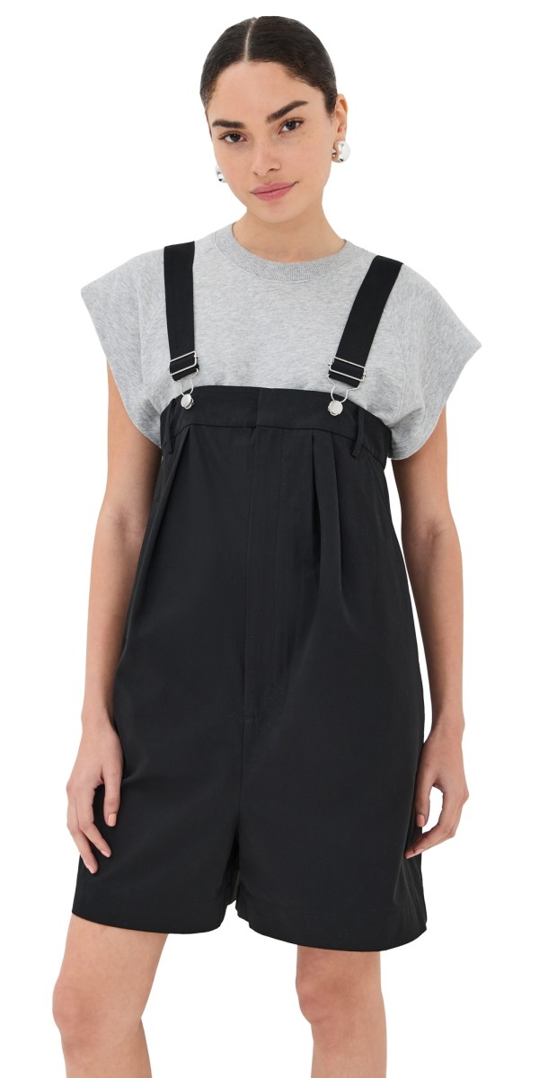Tibi Bio Twill Overall Shorts Black
