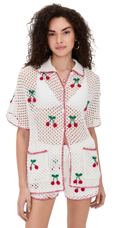 Saylor Blithe Cherry Mesh Crochet Short Set Bright White
