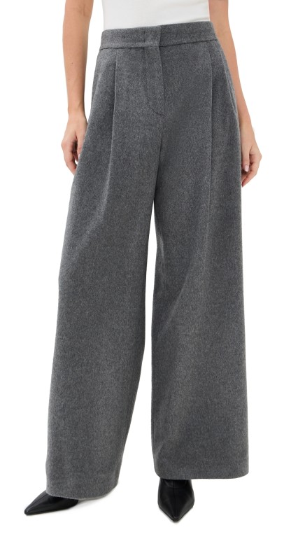 Another Tomorrow Cashmere Pleated Trousers Medium Melange Grey