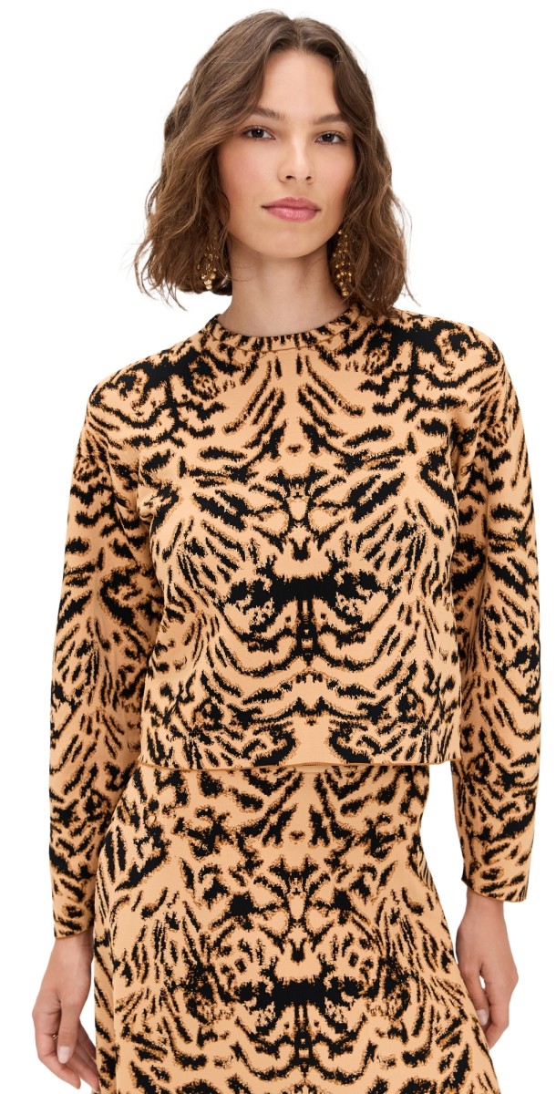 Ulla Johnson Cade Jacquard Knit Long Sleeve Pullover Bengal