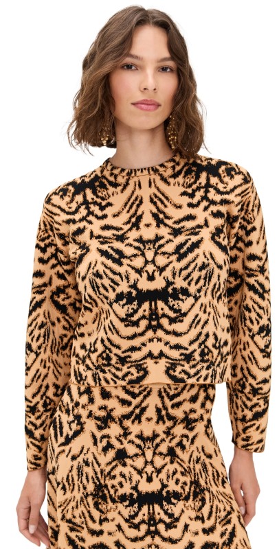 Ulla Johnson Cade Jacquard Knit Long Sleeve Pullover Bengal