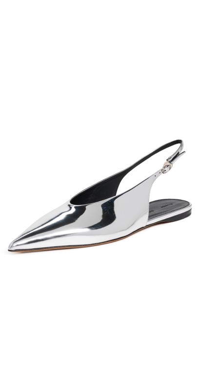 Proenza Schouler Slash Flat Slingbacks Silver