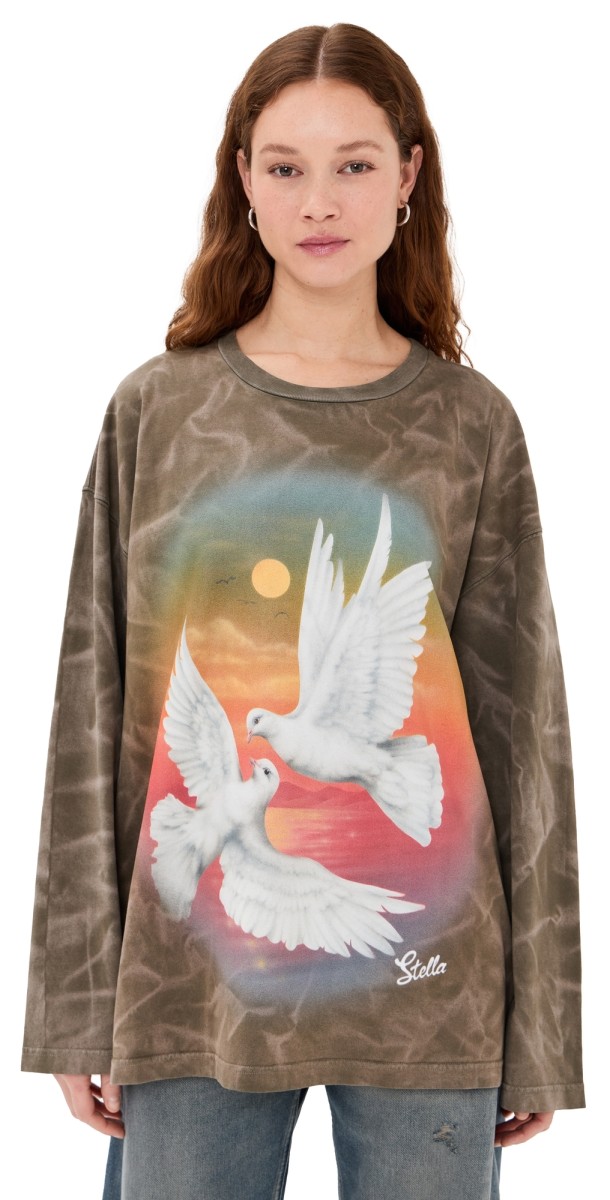 Stella McCartney Bird Print Long Sleeve T Shirt Smoke