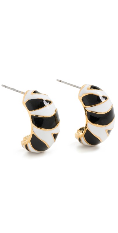 Kenneth Jay Lane Tiger Print Half Hoop Pierced Earrings Black/Whit