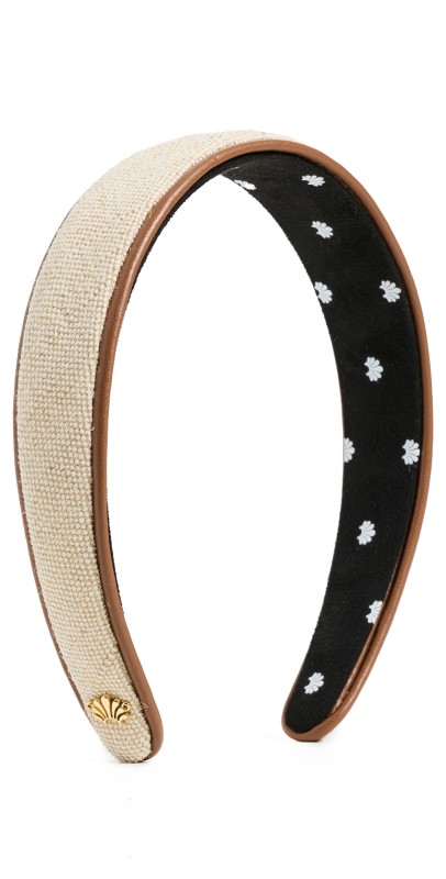 Lele Sadoughi Bessette Faux Leather Trim Headband Natural Canvas