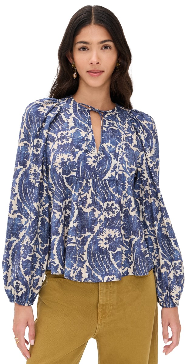 Ulla Johnson Brea Long Sleeve Blouse Ocean
