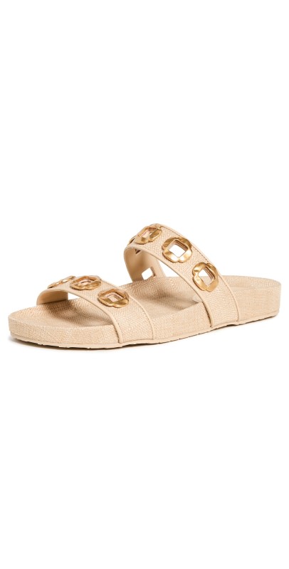 Larroudé Milan Raffia Slides Raffia Beige