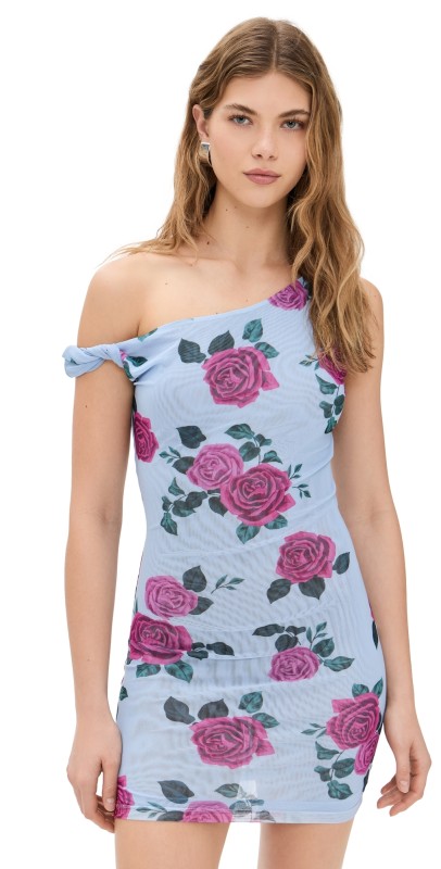 Good American Mesh Twist Mini Dress Vintage Rose