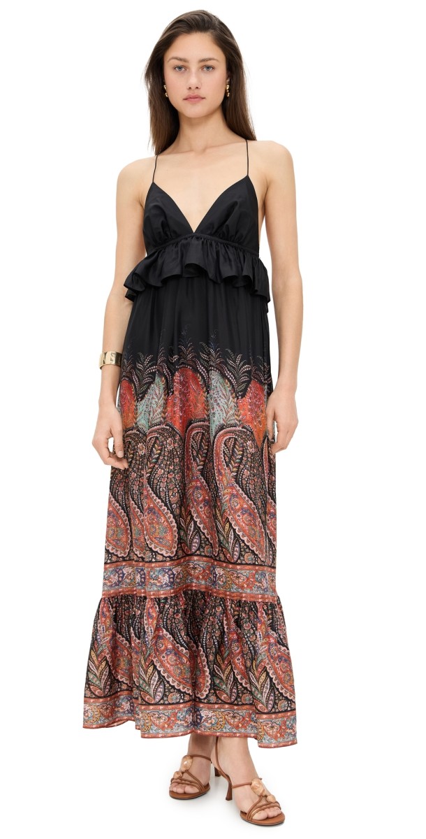 Zimmermann Rhiannon Ruffle Maxi Dress Black Paisley