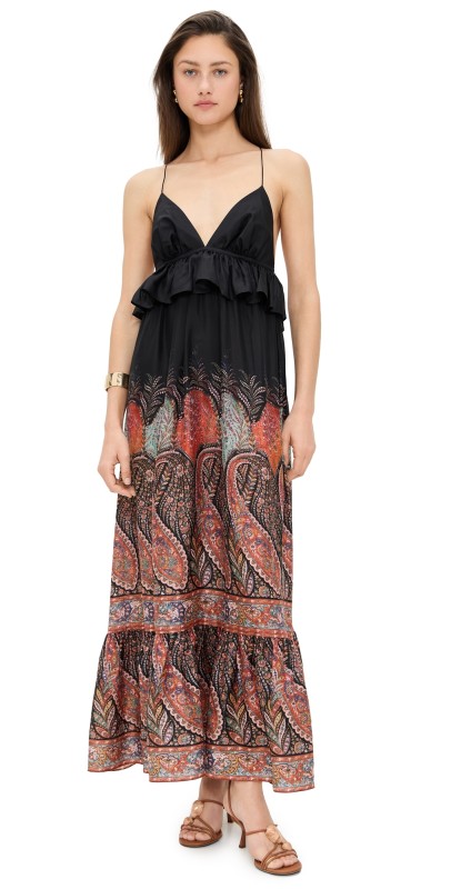 Zimmermann Rhiannon Ruffle Maxi Dress Black Paisley