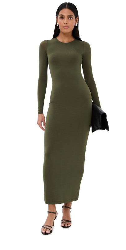WARDROBE. NYC Sheer Long Sleeve Dress Military