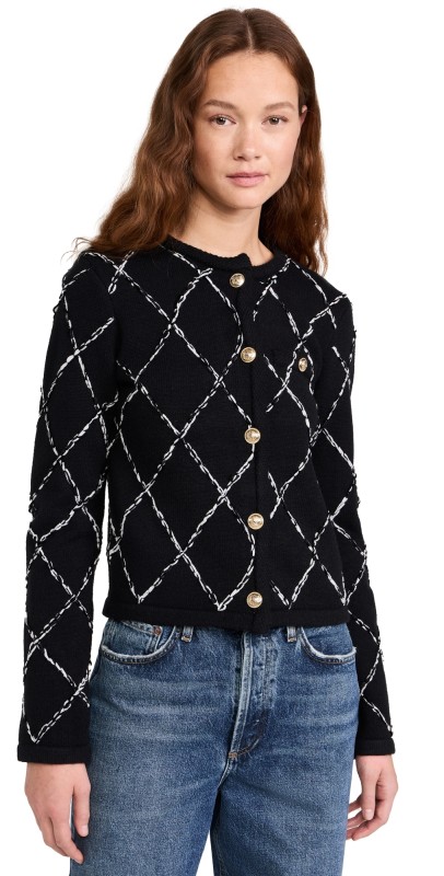 endless rose Diamond Pattern Knit Cardigan Black