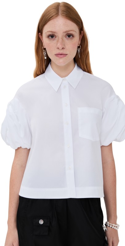 Simone Rocha Cropped Puff Bow Sleeve Shirt White