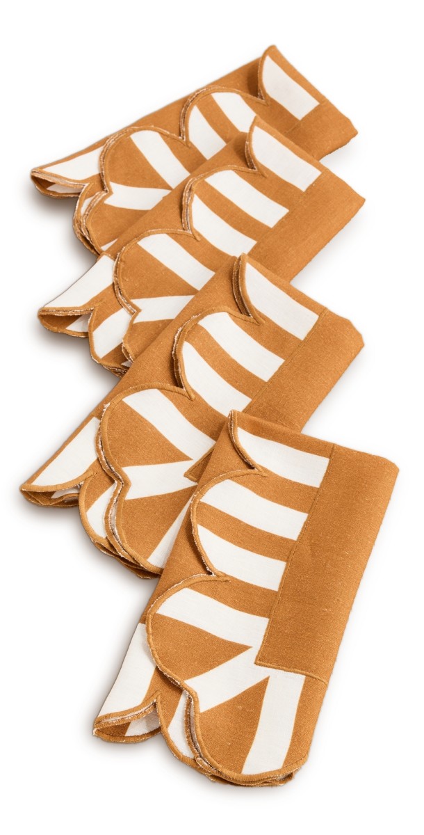 Misette Scalloped Stripe Napkins Set of 4 Amber