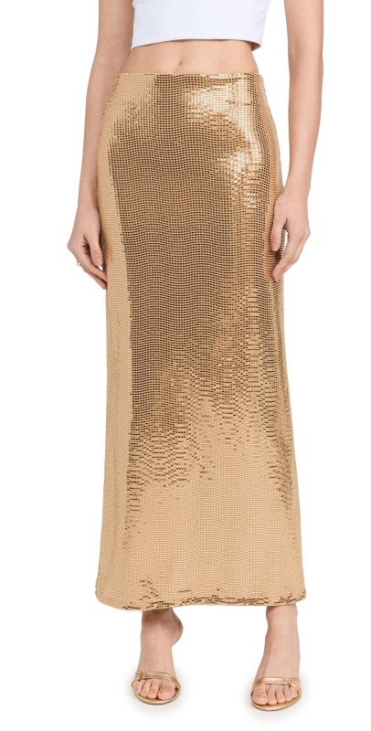 Show Me Your Mumu Saturday Skirt Gold Shiny
