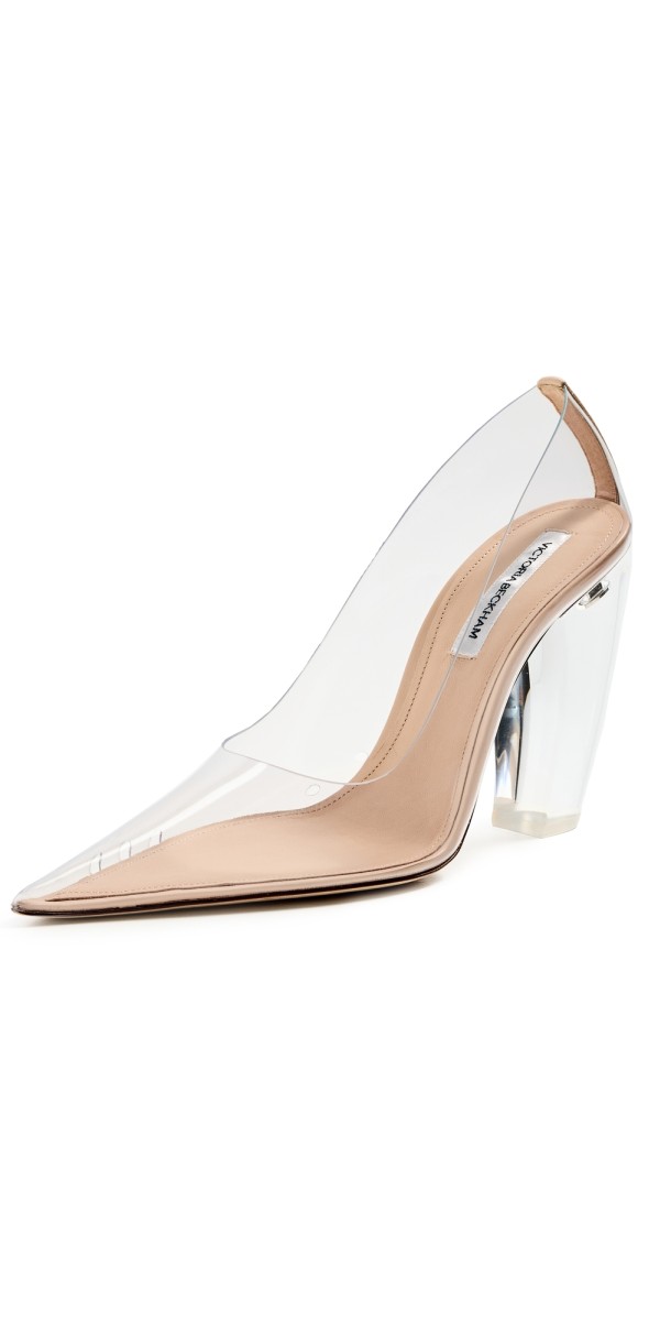 Victoria Beckham PVC Banana Plexi High Heel Pumps Beige