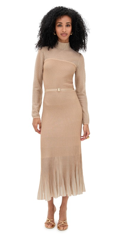 Zimmermann Metallic Midi Dress Metallic Rose Gold