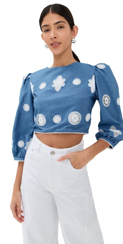 Borgo de Nor Alfie Denim Lace Top Blue/White
