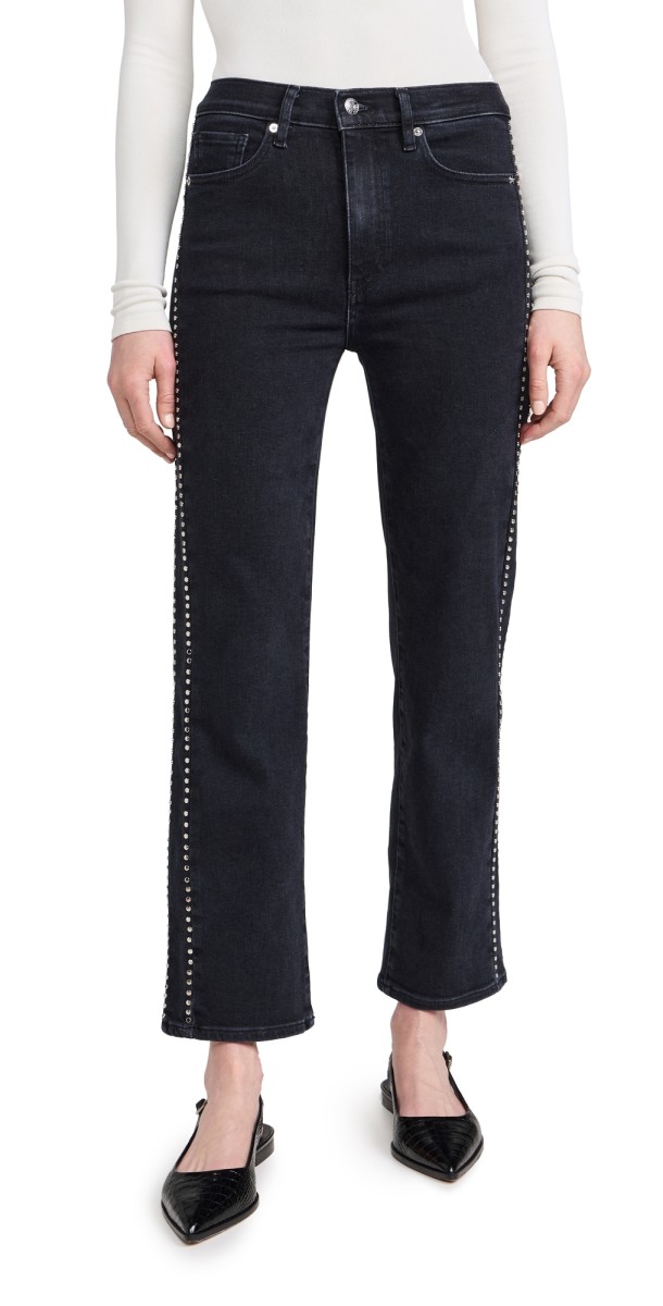 FRAME Le Sleek Straight Studded Jeans Astronaut