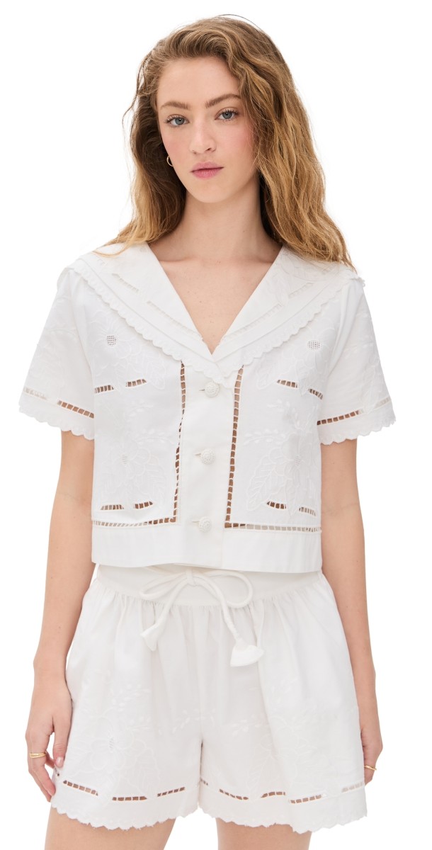 Hunter Bell Birdie Shirt White Embroidery