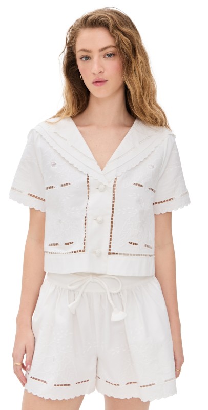 Hunter Bell Birdie Shirt White Embroidery