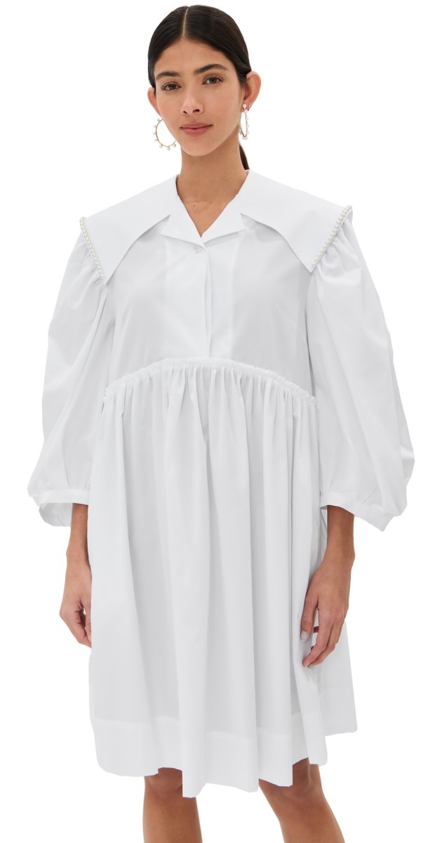Simone Rocha Short Sailor Collar Puff Sleeve Shirt Dress White/Pearl