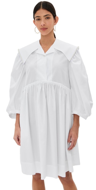 Simone Rocha Short Sailor Collar Puff Sleeve Shirt Dress White/Pearl