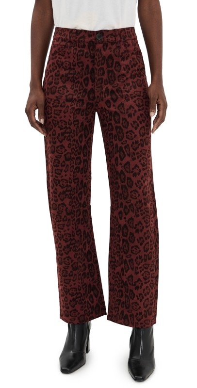 LE JEAN Velvet Nomad High Rise Jeans Burgundy Leopard