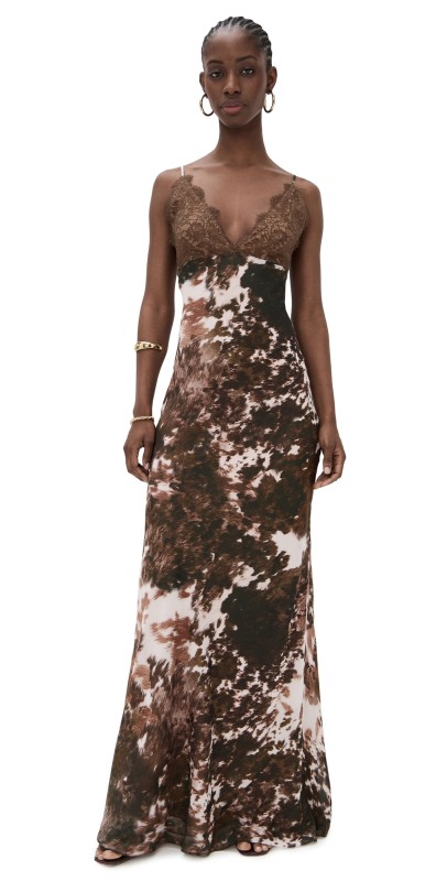 L'AGENCE Susanna Lace Bust Slip Dress Multi Cowprint