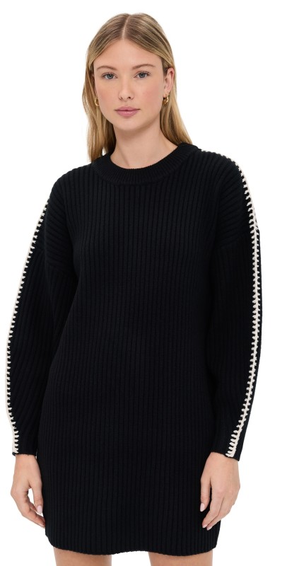 rag & bone Ingrid Crew Neck Mini Dress Black