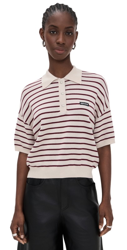 ROTATE Slinky Knit Polo Oatmeal Combo