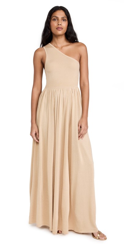 Zimmermann Crush Metallic Asymmetric Maxi Dress Gold