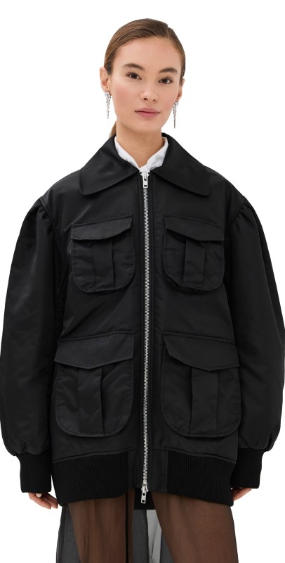 Simone Rocha Puff Sleeve Multi Pocket Bomber Jacket Black