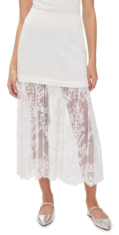 Sea Marja Embroidery Mesh Combo Skirt Pearl
