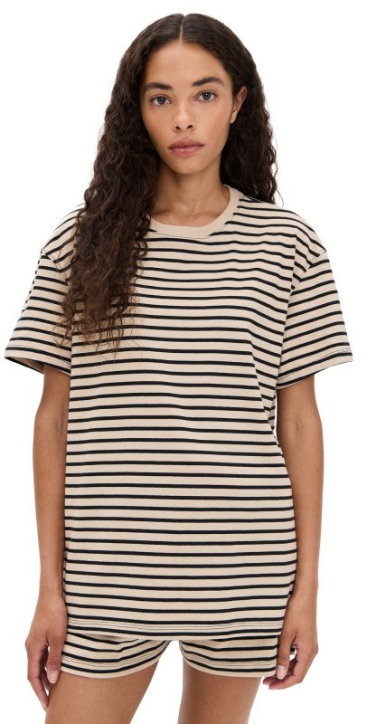 ATM Anthony Thomas Melillo Heavyweight Jersey Striped Oversized Tee Dune/Black