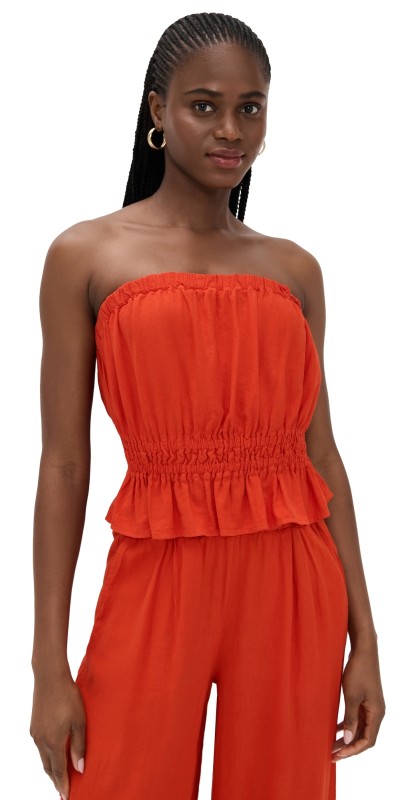 Stateside Linen Cropped Tube Top Fiesta Red