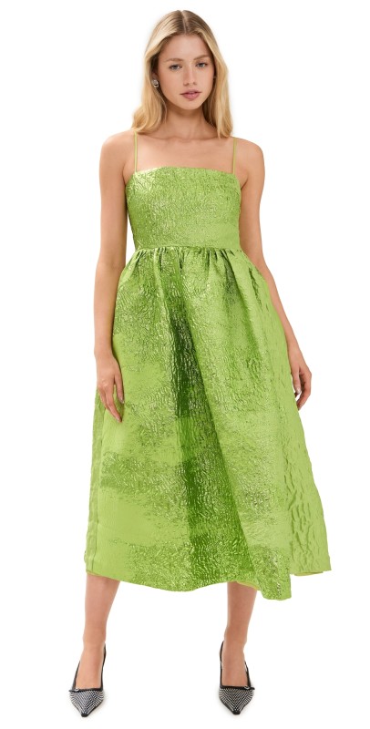 Stine Goya Voluminous Gathered Midi Dress Green Impressionist Hue