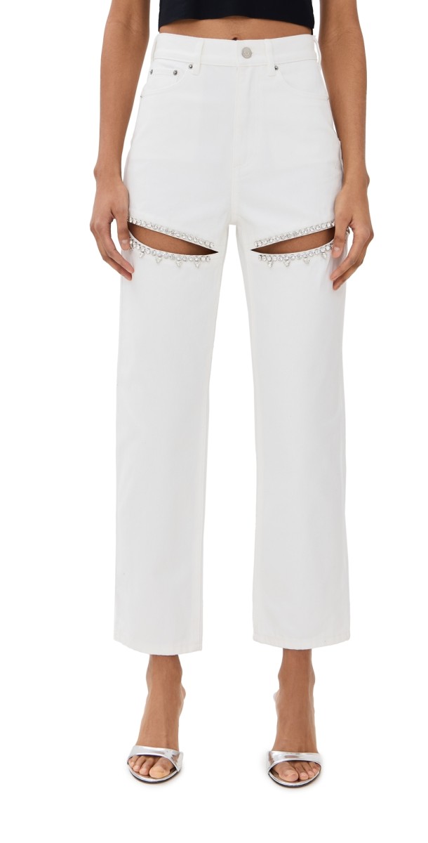 AREA Crystal Slit Jeans White