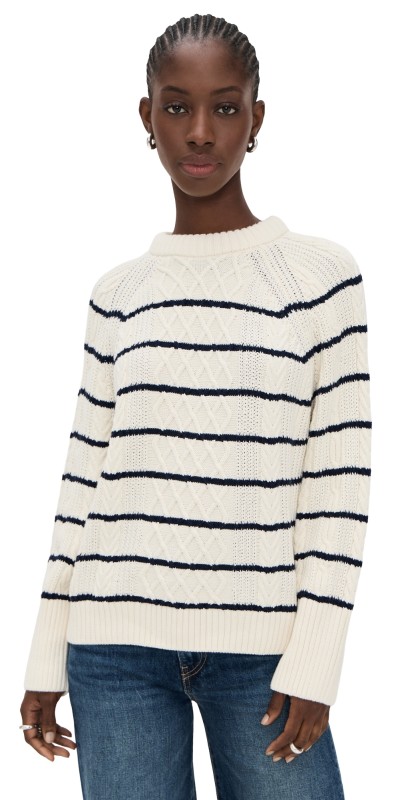 La Ligne Striped Cable Sweater Cream/Navy