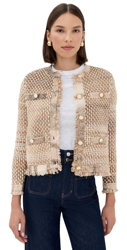 Veronica Beard Sariyah Knit Jacket Desert Khaki Multi