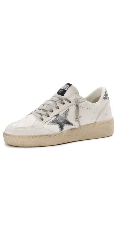 Golden Goose Ballstar 2 Leather Upper and Spur Laminated Star Glitter Heel Sneakers White/Silver