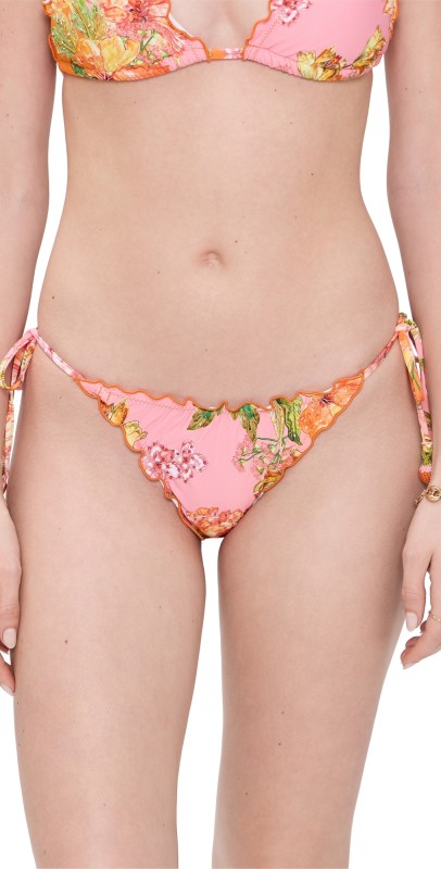 PQ Swim Embroidered Lettuce Edge Tie Side Bikini Bottoms Clementine